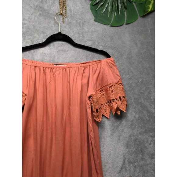 IRIS Women Summer Mini Dress 100% Rayon Off The Shoulder Peach US S(4-6) - Picture 3 of 13